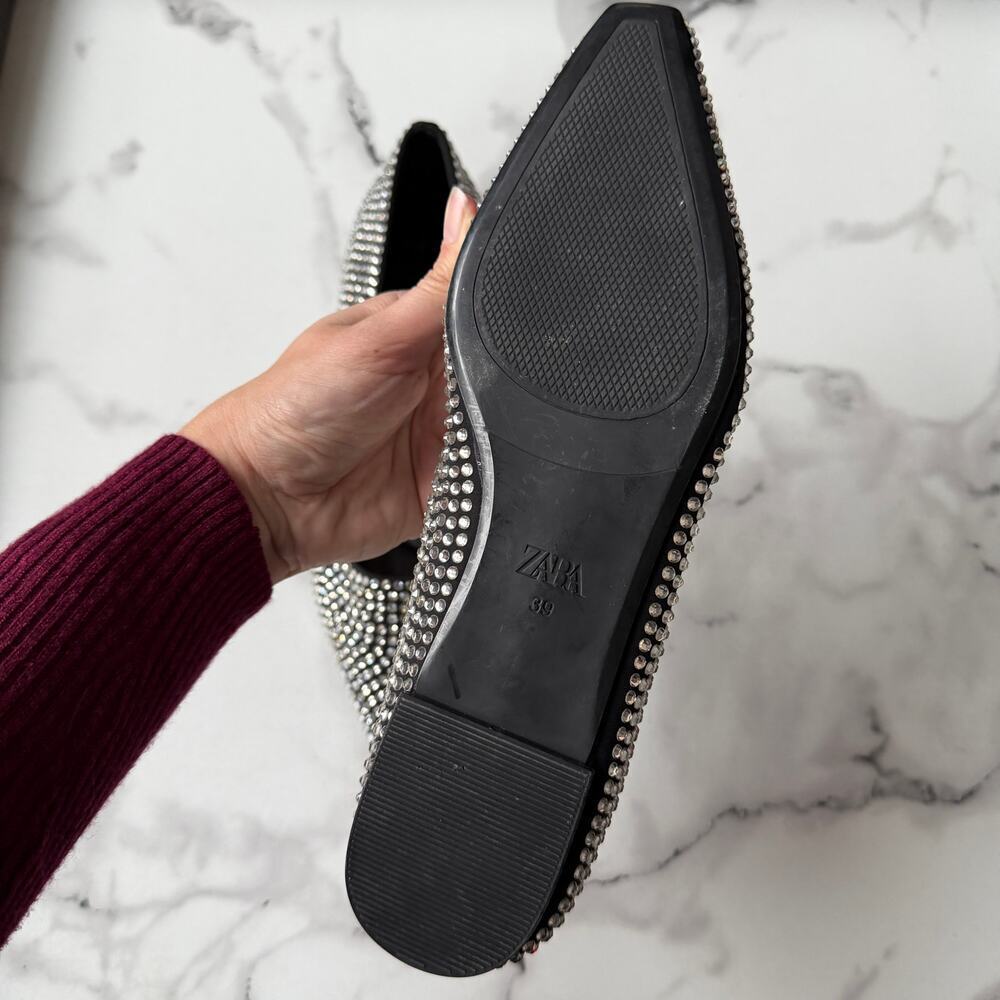 Zara Ballet Flats Rhinestone Embellished Pointed Toe Size 39 - Picture 5 of 6